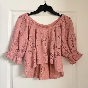 NWT Free People Pink Lace Off-Shoulder Blouse